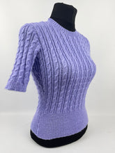 Load image into Gallery viewer, Reproduction 1940s Rib and Cable Knit Jumper in Lavender Acrylic - Bust 33 34