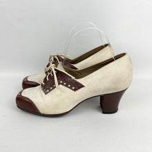 Load image into Gallery viewer, Original 1930's or 1940's Dolcis Cream Suede and Brown Leather Spectator Shoes - Lace Up Shoes - UK 3.5 or 4