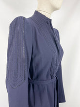 Load image into Gallery viewer, Original Late 1930s Midnight Blue Evening Coat with Embroidered Detail and Double Button Collar - Bust 34 35