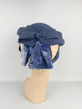 Load image into Gallery viewer, Original 1940s Air Force Blue Felt Topper Hat with Blue Velvet Bow Trim