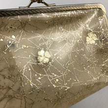 Load image into Gallery viewer, 1950s Gold Vinyl Clutch With Metallic Gold Lucky Four Leaf Clover Design