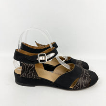 Load image into Gallery viewer, Original 1940's CC41 Black Fabric Wedges with Fabulous Metallic Silver Trim - UK 4.5 5
