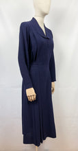 Load image into Gallery viewer, Original 1930s Belted Navy Wool Day Dress with Long Sleeves - Bust 40 41 42