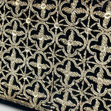 Load image into Gallery viewer, Vintage Black Velvet Evening Bag with Metallic Silver Embroidery - Neat Little Clutch *