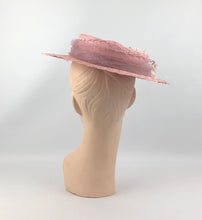Load image into Gallery viewer, 1940s Pink Straw Hat with Floral Trim and Net