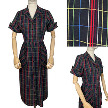Load image into Gallery viewer, Original 1940’s 1950’s Black and Plaid Fine Cotton Dress with Glass Buttons - Bust 38 *
