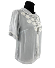 Load image into Gallery viewer, Original 1930's Powder Blue Chiffon Blouse with White Applique Trim - Bust 32