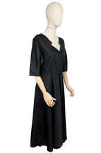 Load image into Gallery viewer, Original 1950's Inky Black Taffeta Cocktail Dress - Fabulous Little Black Dress with Full Skirt and Black and Gold Buttons - Bust 34 35 36