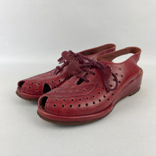 Load image into Gallery viewer, Original 1940's Oxblood Red CC41 Lace Up Wedge Sandals - UK 4 4.5