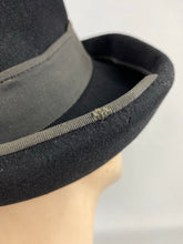 Load image into Gallery viewer, Original 1930s 1940s Inky Black Felt Hat with Wide Brim and Grosgrain Trim