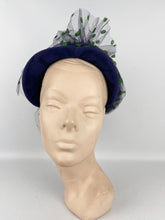 Load image into Gallery viewer, Original 1950s Purple Felt Hat with Green and Purple Net - Charming French Made Piece
