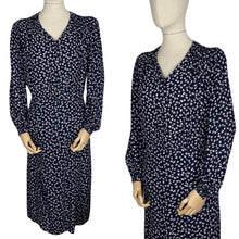 Load image into Gallery viewer, Original 1930's/1940's Volup Novelty Print Day Dress in Navy and White with Butterfly Print - Bust 44 46