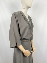 Load image into Gallery viewer, Original 1940s Crepe Dress with Beaded Bodice and Original Belt - Bust 48