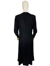 Load image into Gallery viewer, Original Late 1930's Inky Black Wool Dress with Zip Sleeves and Plunging Neckline by Dorothy's of Tulsa - Bust 40 42