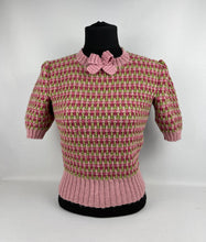 Load image into Gallery viewer, Reproduction 1940s Waffle Stripe Jumper in Pink and Green Knitted from a Wartime Pattern - B 36 38 40