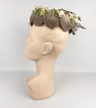 Load image into Gallery viewer, Original 1950's Petal Hat in Brown with Cream Flowers and Velvet Bow Trim