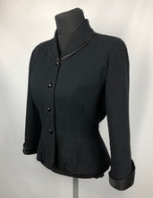 Load image into Gallery viewer, 1940s Black Jacket with Double Collar, Satin Trim and Glass Buttons - B35 36