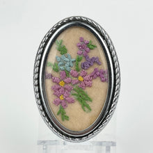 Load image into Gallery viewer, Vintage Embroidered Floral Picture Brooch on Pink Silk