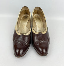 Load image into Gallery viewer, Original 1930's Two-Tone Brown and Cream Court Shoes with Punch Detail - UK 4*