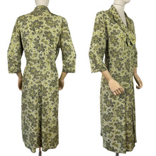 Load image into Gallery viewer, Original 1940s Volup Day Dress in Chartreuse with Black and White Print - Bust 40 42 44 *