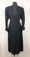 Load image into Gallery viewer, 1930s 1940s Black Wool Day Dress with Faux Fur Trim on Pockets - Bust 42 44