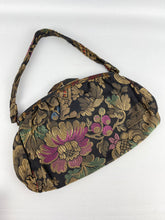 Load image into Gallery viewer, Original 1920's or 1930's Black Bag with Silk Embroidery in Gold and Jewel Tones