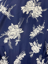 Load image into Gallery viewer, Original 1930s Navy and White Silk Volup Floral Print Dress with Bow Tie Neck - Bust 40 42