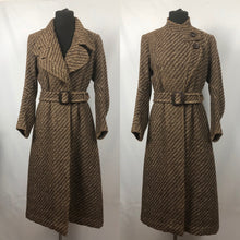 Load image into Gallery viewer, 1930s Brown and Cream Stripe Tweed Belted Coat with Double Collar - Bust 36 38