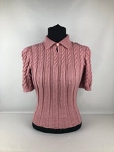 Load image into Gallery viewer, Reproduction 1940s Rib and Cable Knit Jumper in Rose Pink Acrylic - B34 35 36