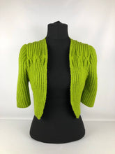 Load image into Gallery viewer, 1940s Reproduction Hand Knitted Bolero in Apple Green - B34 35 36