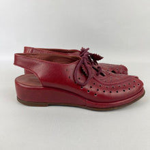 Load image into Gallery viewer, Original 1940's Oxblood Red CC41 Lace Up Wedge Sandals - UK 4 4.5