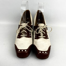 Load image into Gallery viewer, Original 1930's or 1940's Dolcis Cream Suede and Brown Leather Spectator Shoes - Lace Up Shoes - UK 3.5 or 4