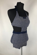 Load image into Gallery viewer, Original 1930s Navy and White Chevron Stripe Woollen Swimsuit - Bust 34 36