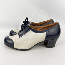 Load image into Gallery viewer, Original 1940's CC41 Navy Leather and Cream Suede Spectator Shoes for a Wide Fitting UK 7