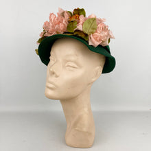 Load image into Gallery viewer, Original 1950's Forest Green Hat with Beautiful Pink Floral Trim - Jolly & Son Ltd Bath