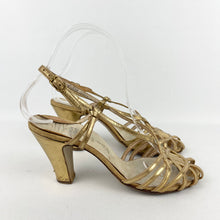 Load image into Gallery viewer, Original 1940's Gold Leather Evening Shoes - Dinner Gong by Van-Dal - UK 3.5 4