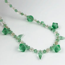 Load image into Gallery viewer, Original 1940s 1950s Green and Clear Faceted Glass Graduated Bead Necklace