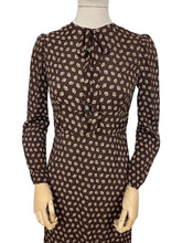 Load image into Gallery viewer, Original 1930's Brown and Cream Crepe Long Sleeved Dress - Bust 32 34