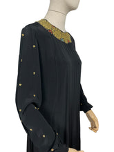 Load image into Gallery viewer, Original 1920's 1930's Black Silk Crepe Day Dress with Incredible Soutache Collar with Silk Embroidery - Bust 36