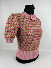 Load image into Gallery viewer, Reproduction 1940s Waffle Stripe Jumper in Pink and Green Knitted from a Wartime Pattern - B 36 38 40