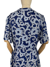 Load image into Gallery viewer, Wounded But Wearable Original 1940's Volup Two Tone Blue Summer Dress in Soft Linen - Much Loved - Bust 42 44