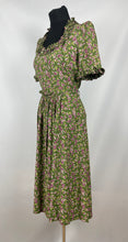 Load image into Gallery viewer, Utterly Exquisite Original 1930s Green Floral Belted Dress with Ruffle Trim and Shirring - Bust 34 35