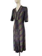 Load image into Gallery viewer, Original 1930s Day Dress - Navy with Red, Green, Yellow and Blue Dot Print - Bust 36 37 38