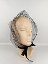 Load image into Gallery viewer, Original 1950's Net Hood with Pretty Glitter Flock Starburst Design