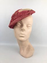 Load image into Gallery viewer, Original 1930s Salmon Pink Woven Hat with Celluloid Feather Trim