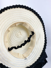 Load image into Gallery viewer, Original 1940s White and Black Summer Hat with Oversized Bow Trim