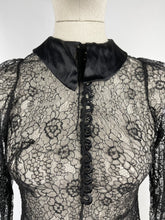 Load image into Gallery viewer, Original 1930s Black Lace Tunic Blouse with Asymmetrical Finish - Bust 32 33 34