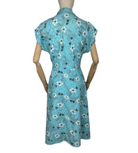 Load image into Gallery viewer, Original Volup 1950's Turquoise Blue Summer Dress with White and Black Floral Print - Bust 38 40 *