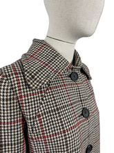 Load image into Gallery viewer, Fabulous Vintage 1970's does 1940's Houndstooth Check Wool Coat in Black, White and Red - Bust 34 35 36