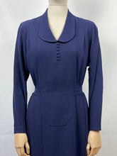 Load image into Gallery viewer, Original 1930s Belted Navy Wool Day Dress with Long Sleeves - Bust 40 41 42